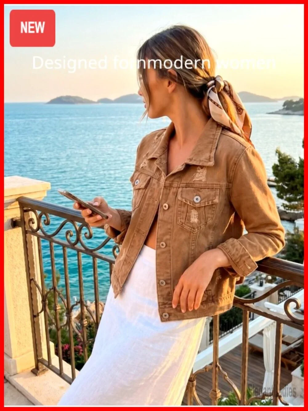 Distressed Ripped Long Sleeve Denim Jacket Women's Trucker Jean Coat